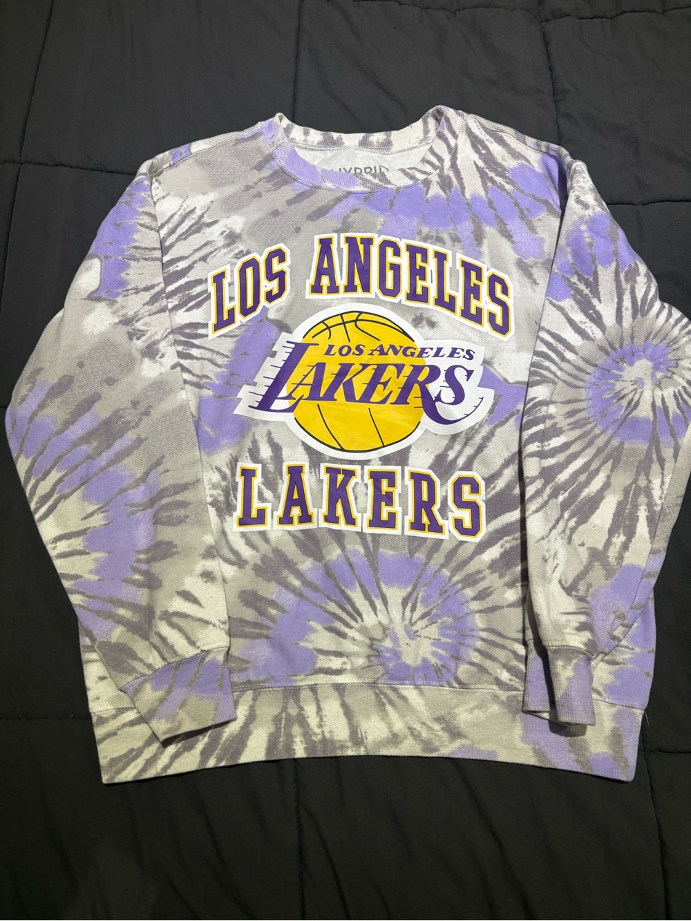 Hybrid Apparel Purple/Gray Tie-Dye Crewneck with Yellow Logo